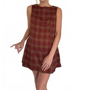 NEW NEEDII persimmon plaid skater swing mini dress in rust